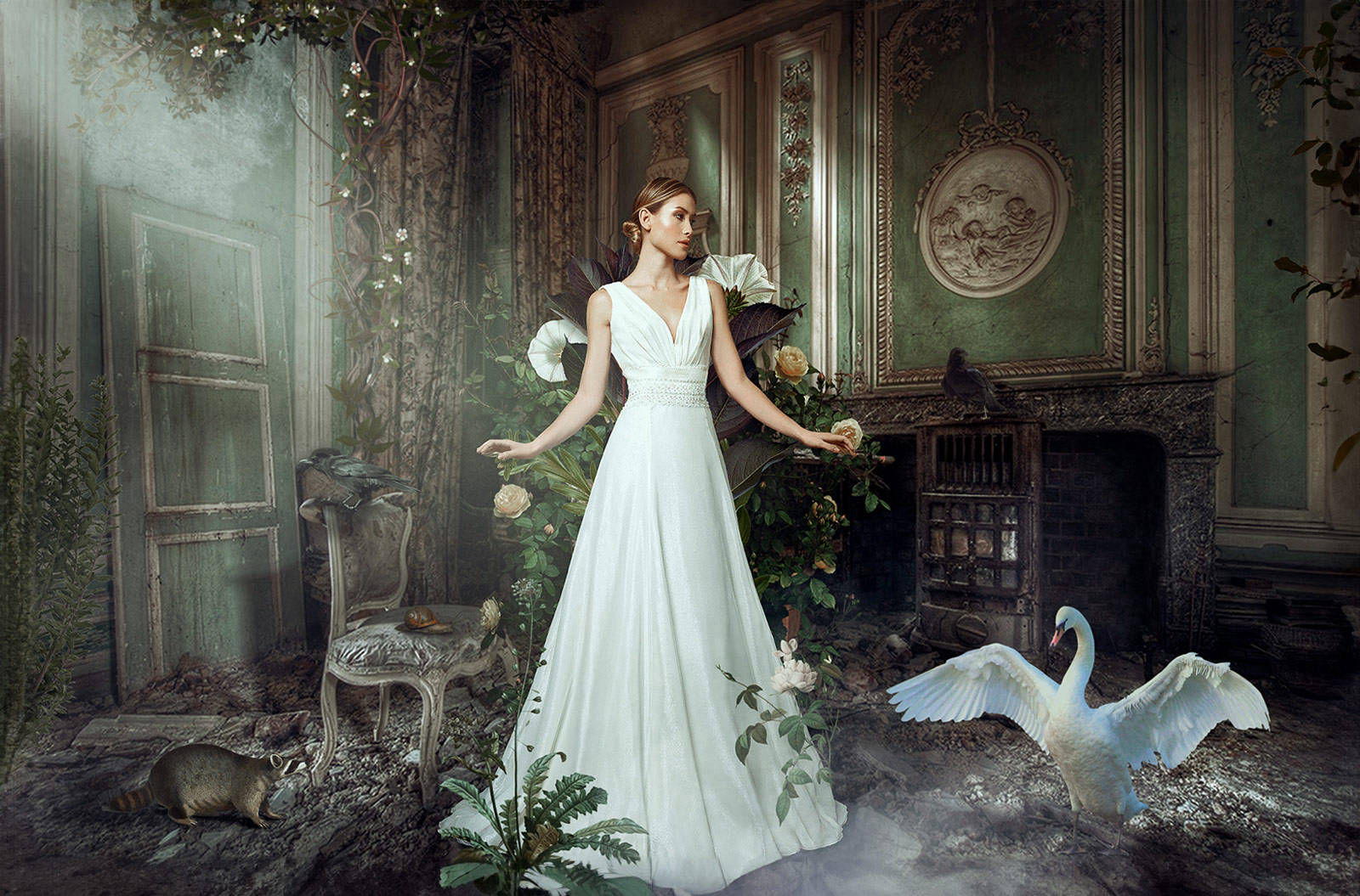 fine art image of a renaissance model posing in via appia antica in rome